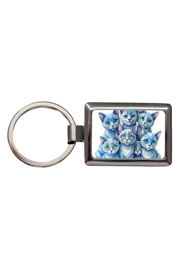 Sweet Russian Blue Cats Metal Rectangle Keychain