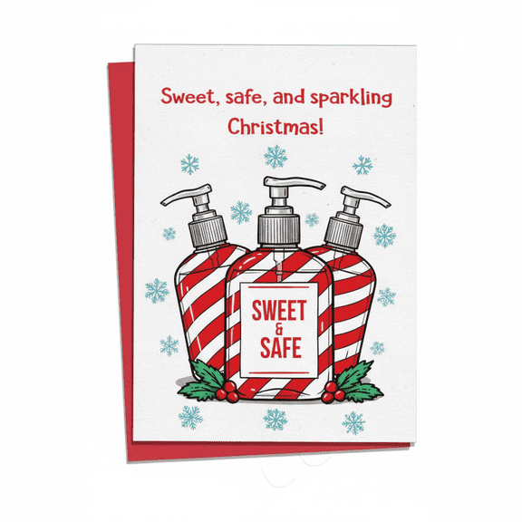 Sweet, Safe, and Sparkling Christmas Card Playful Soap Dispenser Design Includes Envelope, Blank Inside Perfect Holiday Greeting Card for Friends and Family