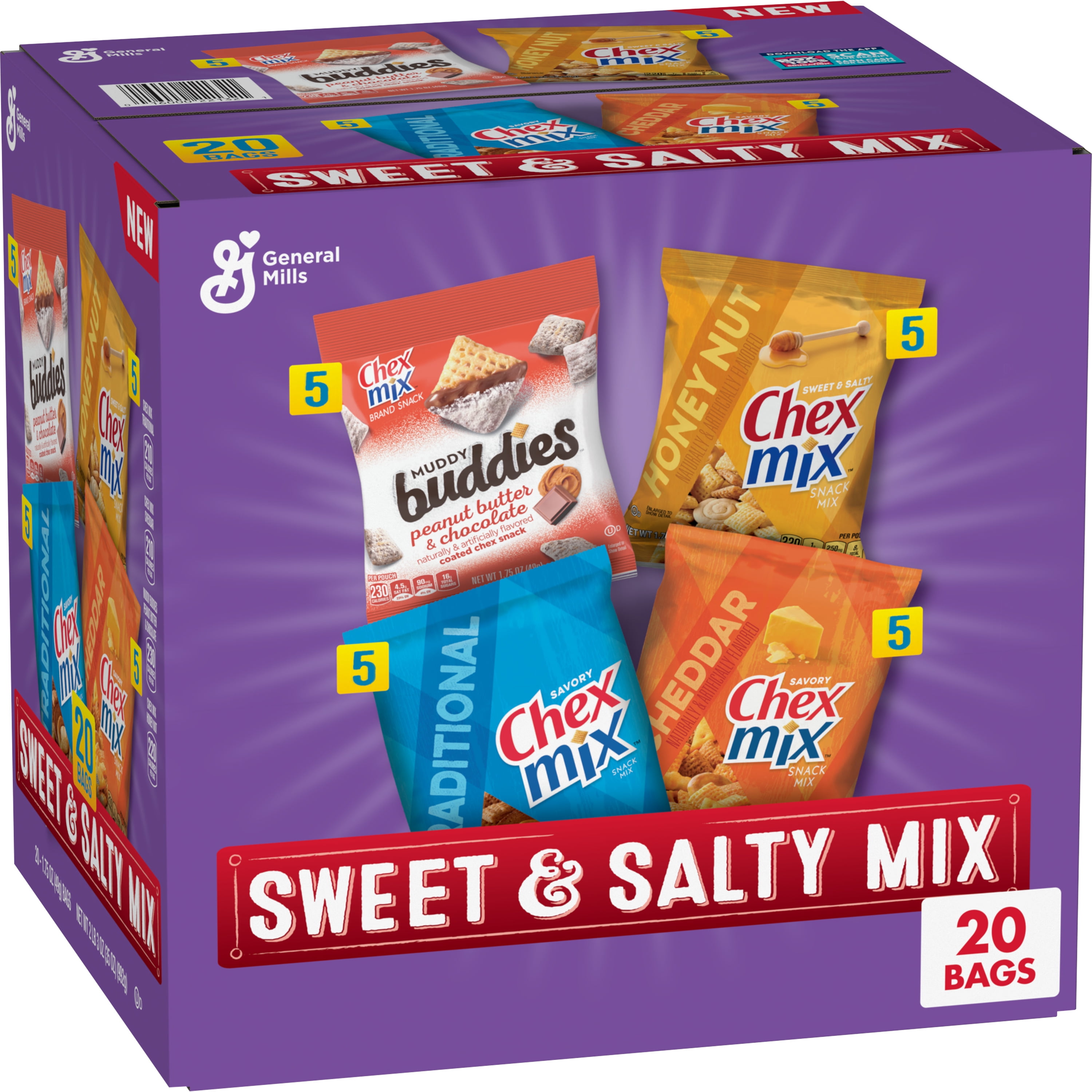 Sweet & Salty Snack Variety Pack, Muddy Buddies and Chex Mix, 35 oz (20 Bags)