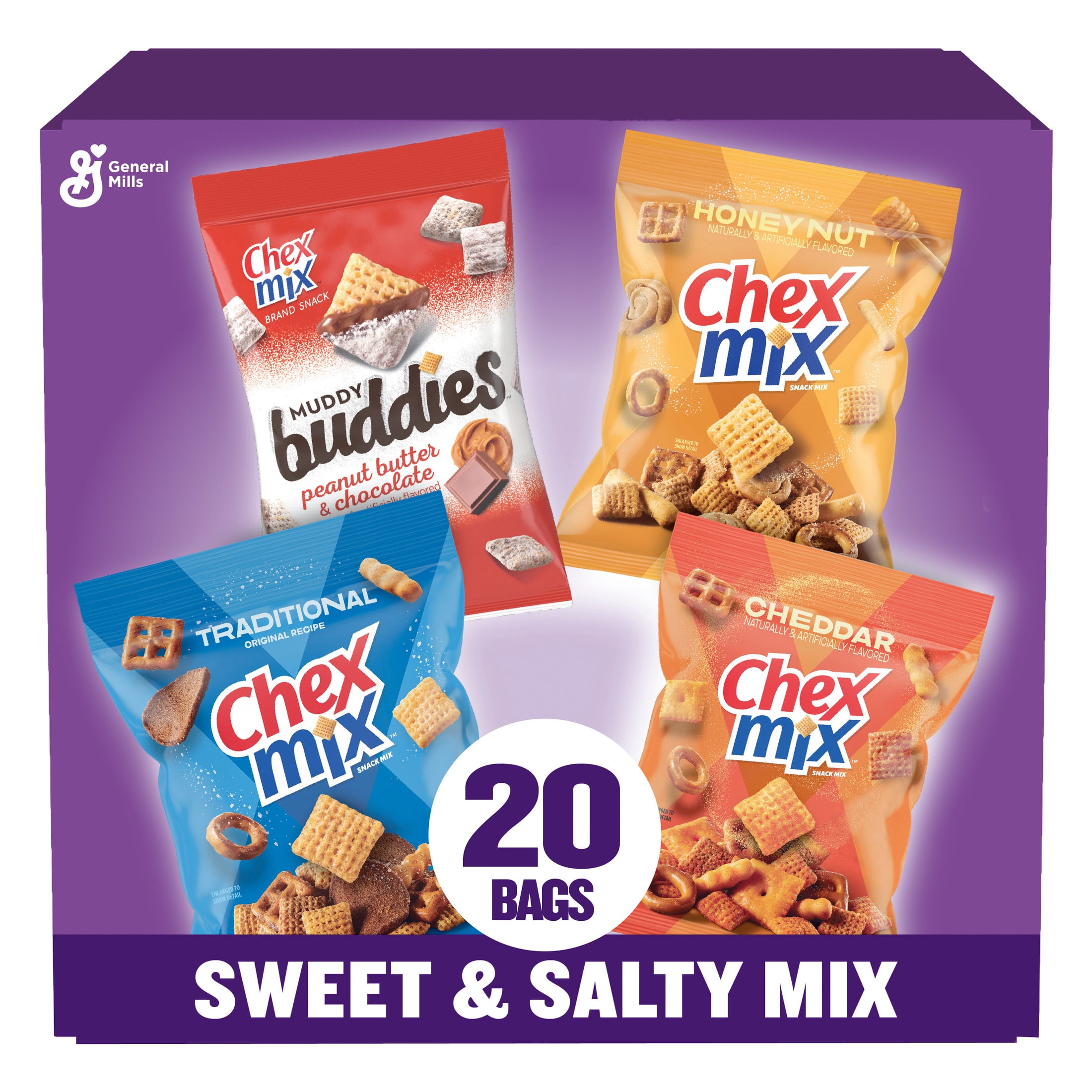 Sweet and Salty Snack Variety Pack with Muddy Buddies and Chex Mix, Snacks, 20 Count, 35 oz
