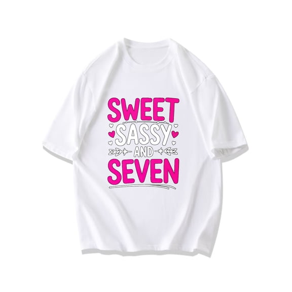 Sweet Sassy And Seven Black T Shirt With Pink And White Text Design For Birthday Celebration