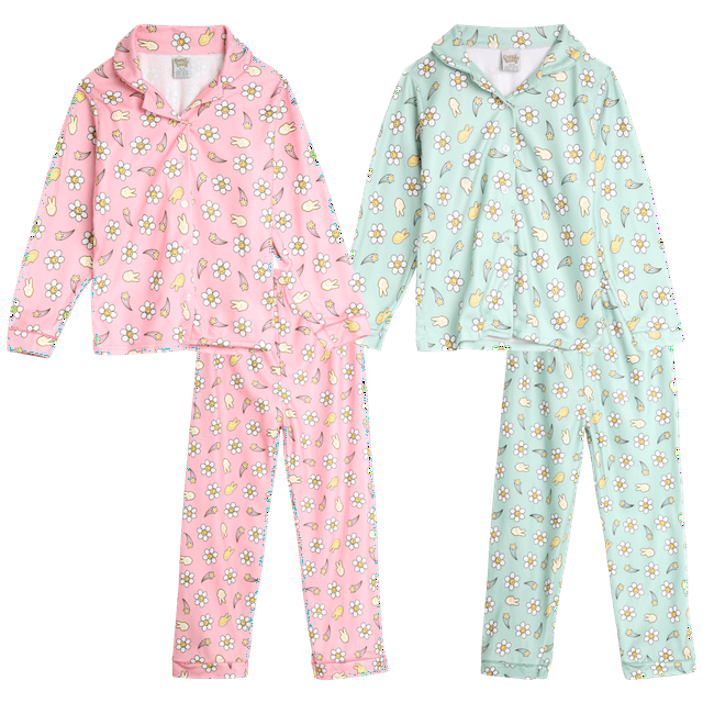 Sweet & Sassy Girls' Flannel Fleece Pajamas 4 Piece Long Sleeve