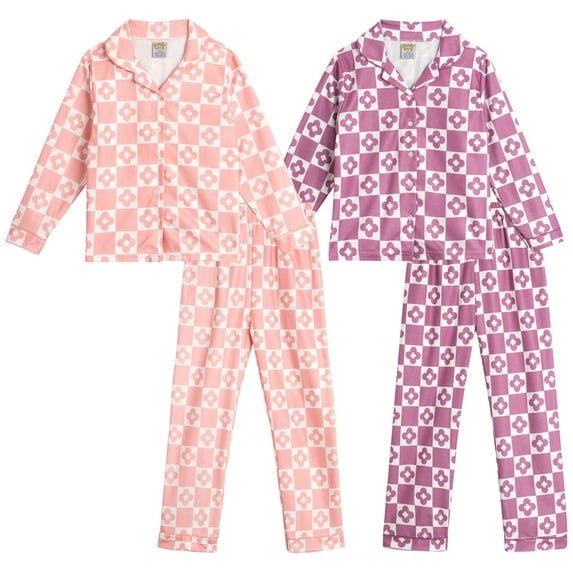 Sweet & Sassy Girls' Flannel Fleece Pajamas - 4 Piece Long Sleeve Button Down Shirt and Pants Sleepwear Pants Set (4-16)