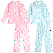 SWEET N SASSY Sweet & Sassy Girls' Flannel Fleece Pajamas - 4 Piece Long Sleeve Button Down Shirt and Pants Sleepwear Pants Set (4-16)