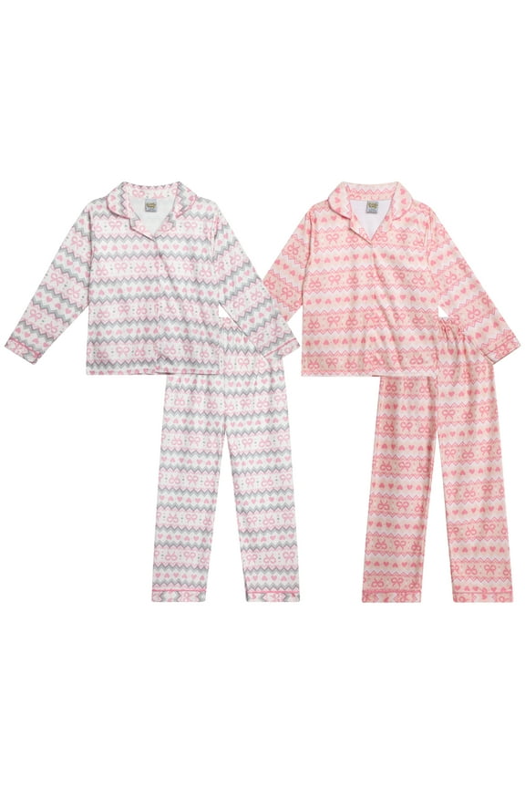 Sweet & Sassy Girls' Flannel Fleece Pajamas - 4 Piece Long Sleeve Button Down Shirt and Pants Sleepwear Pants Set (7-16)