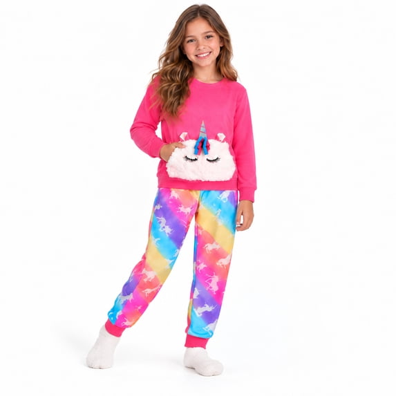 Sweet & Sassy Girls' Pajama Set - 2 Piece Velour Critter Sleep Shirt and Pajama Bottoms
