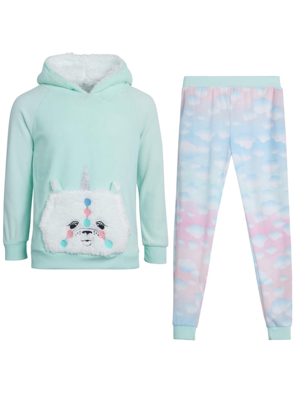 Sweet & Sassy Girls' Pajama Set - 2 Piece Velour Critter Sleep Shirt and Pajama Bottoms