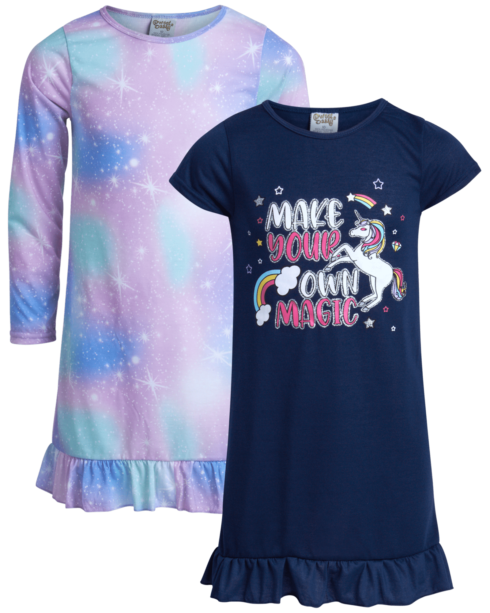 Sweet & Sassy Girls' Pajamas 2 Pack Sleep Shirt Nightgown Pajamas