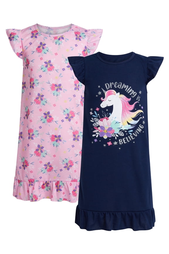 Sweet & Sassy Girls' Pajamas - 2 Pack Sleep Shirt Nightgown Pajamas (Size: 4-14)