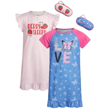 Sweet & Sassy Girls' Pajamas - 2 Piece Short Sleeve Night Gowns with Eye Mask (Sizes: 6-14)
