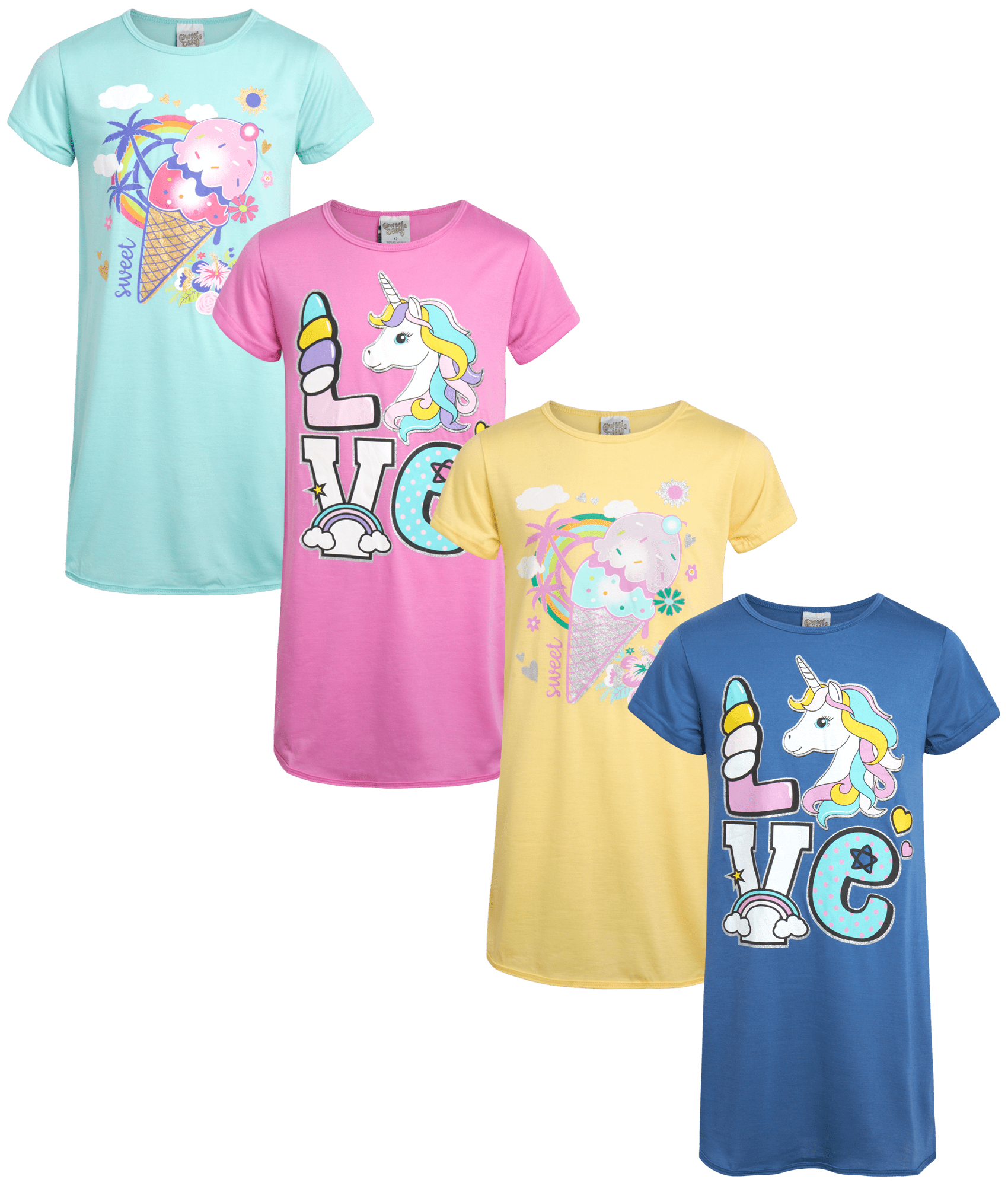 sweet-sassy-girls-4-piece-short-sleeve-sleep-shirt-nightgown-bright