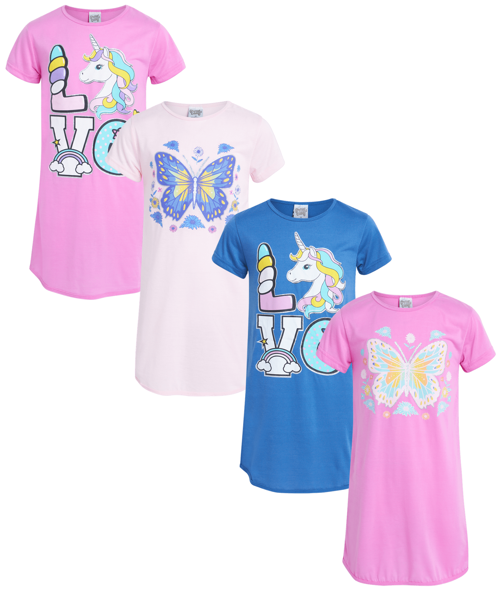 Sweet Sassy Girls 4 Piece Short Sleeve Sleep Shirt Nightgown Bright sweet-sassy-girls-4-piece-short-sleeve-sleep-shirt-nightgown-bright