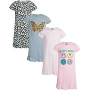 SWEET N SASSY Sweet & Sassy Girls Pajamas - 4 Piece Short Sleeve Sleep Shirt Nightgown (Size: 4-14)