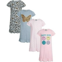 Sweet & Sassy Girls Pajamas - 4 Piece Short Sleeve Sleep Shirt Nightgown (Size: 4-14)
