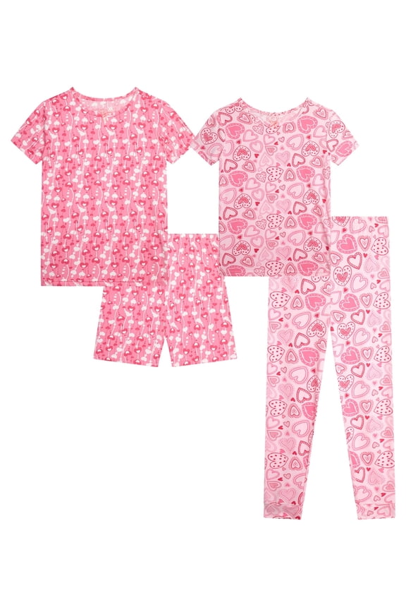Sweet & Sassy Girls Pajama Set Super Soft Sleep Shirt and Pajama Pants Scrunchie 4 Piece