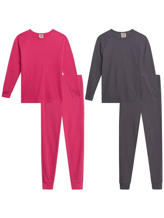Sweet & Sassy Girls’ Thermal Underwear Set – 2 Piece Waffle Knit Top and Long Johns (2T-16)