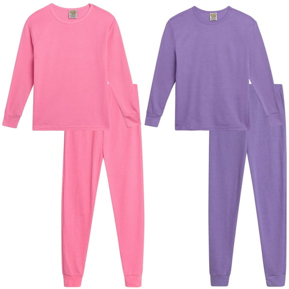 Sweet & Sassy Girls’ Thermal Underwear Set – 2 Piece Waffle Knit Top and Long Johns (2T-16)