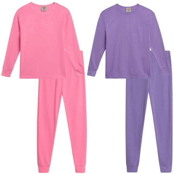 Sweet & Sassy Girls’ Thermal Underwear Set – 2 Piece Waffle Knit Top and Long Johns (2T-16)