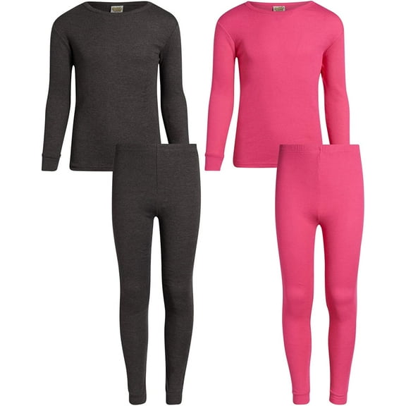 Sweet & Sassy Girls’ Thermal Underwear Set – 2 Piece Waffle Knit Top and Long Johns (2T-16)