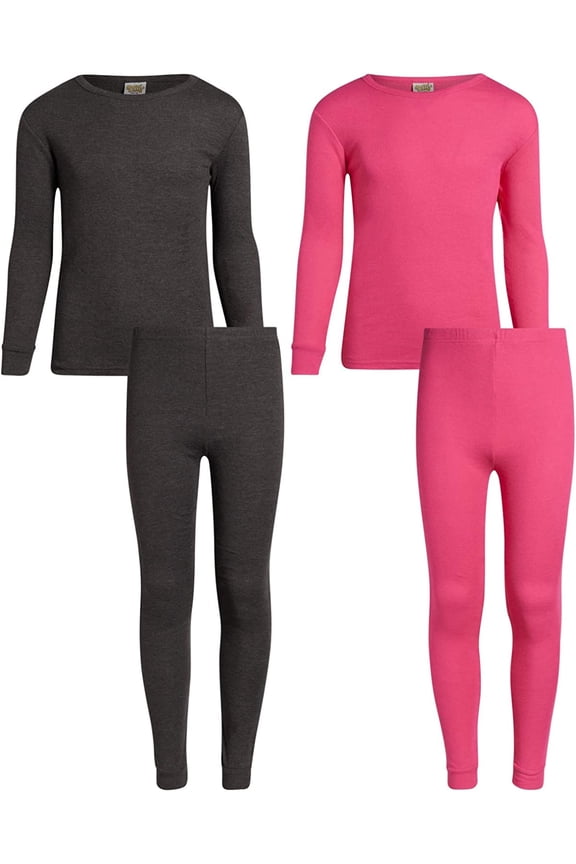 Sweet & Sassy Girls’ Thermal Underwear Set – 2 Piece Waffle Knit Top and Long Johns (2T-16)