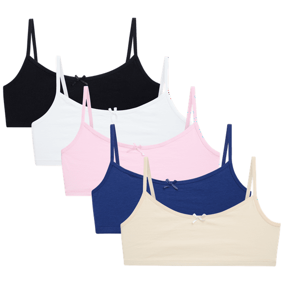 Sweet & Sassy Girls’ Training Bra – 5 Pack Cotton Stretch Crop Cami Bralette (S-L)