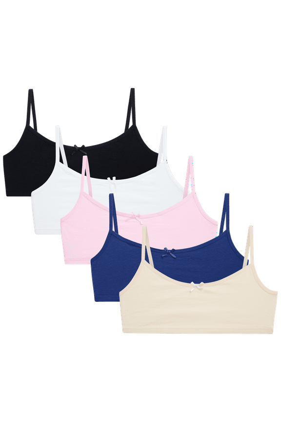 Sweet & Sassy Girls’ Training Bra – 5 Pack Cotton Stretch Crop Cami Bralette (S-L)