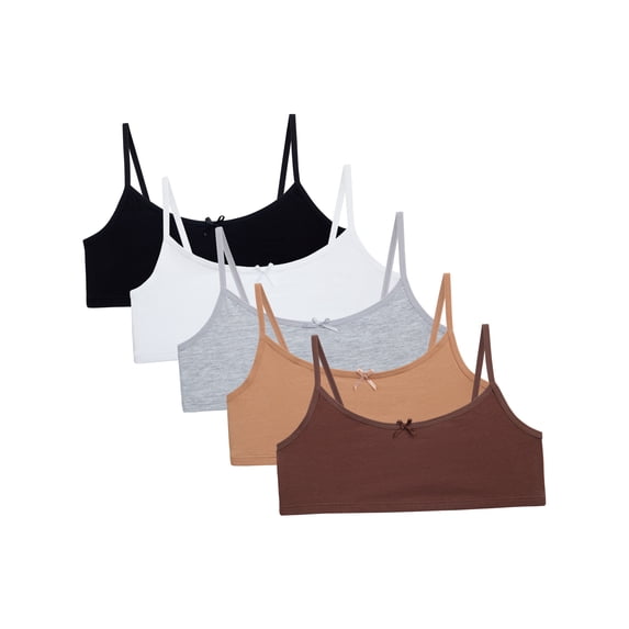 Sweet & Sassy Girls’ Training Bra – 5 Pack Cotton Stretch Crop Cami Bralette (S-L)