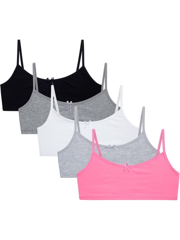 Sweet & Sassy Girls’ Training Bra – 5 Pack Cotton Stretch Crop Cami Bralette (S-L)