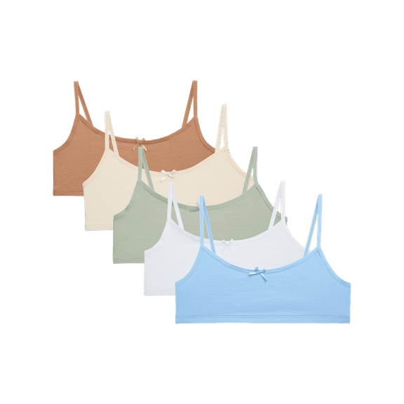 Sweet & Sassy Girls’ Training Bra – 5 Pack Cotton Stretch Crop Cami Bralette (S-L)