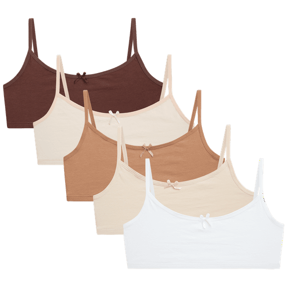 Sweet & Sassy Girls’ Training Bra – 5 Pack Cotton Stretch Crop Cami Bralette (S-L)