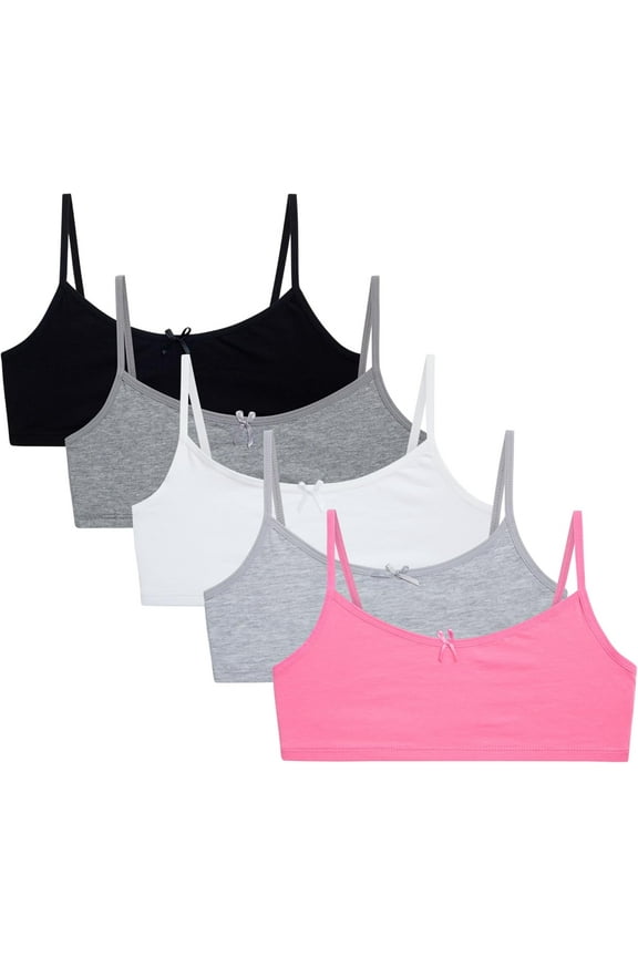 Sweet & Sassy Girls’ Training Bra – 5 Pack Cotton Stretch Crop Cami Bralette (S-L)