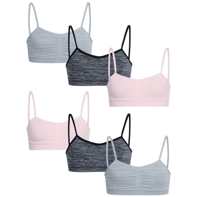 Sweet & Sassy Girls' Training Bra 6 Pack Seamless Cami Bralette, Removable Pads