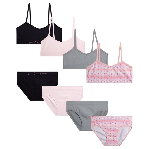 Sweet & Sassy Girls Training Bra Set Seamless Unpadded Cami Bralette and Bikini Underwear 8 Piece