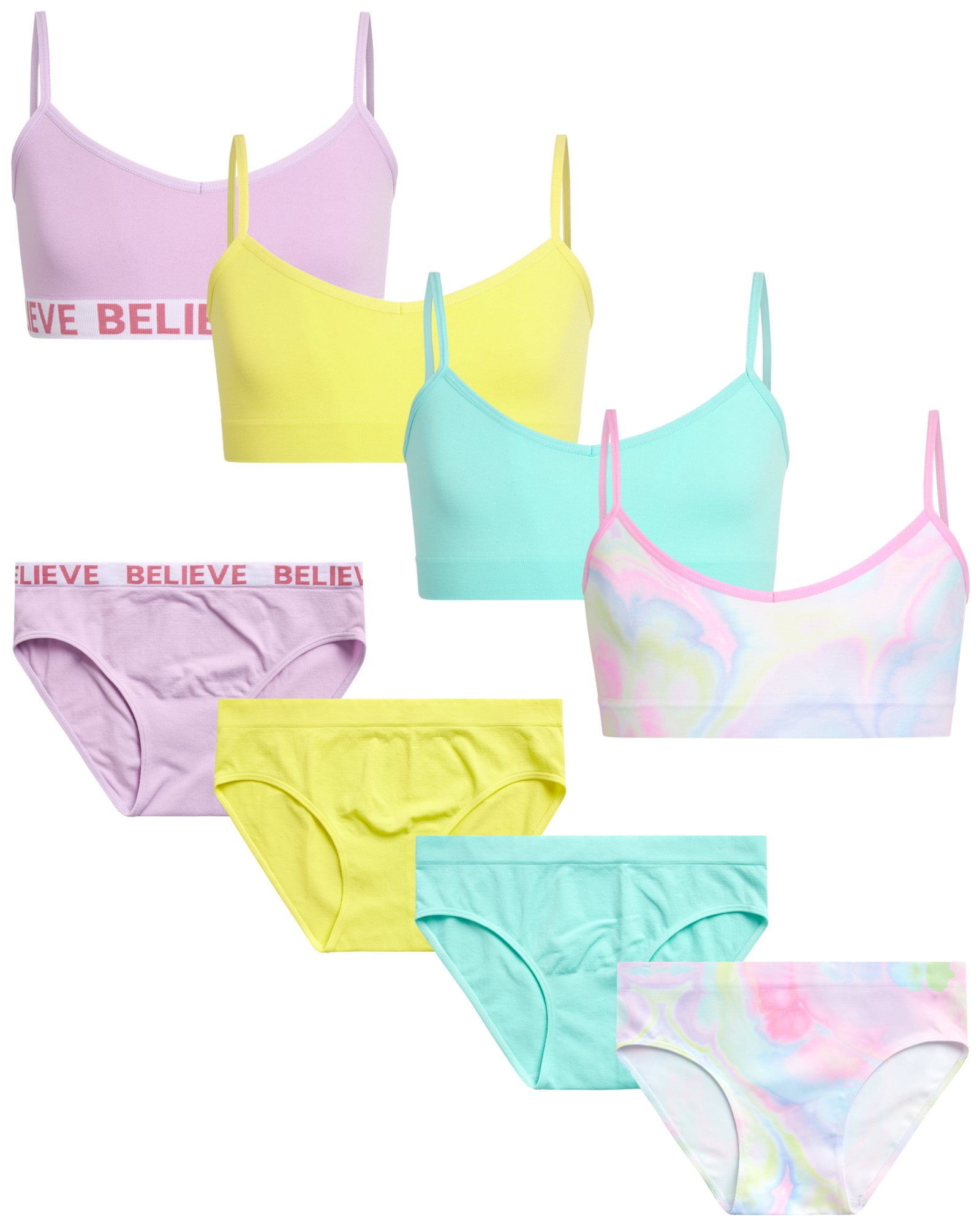 Sweet And Sassy Girls Training Bra Set 8 Piece Seamless Cami Bralette And Bikini Underwear