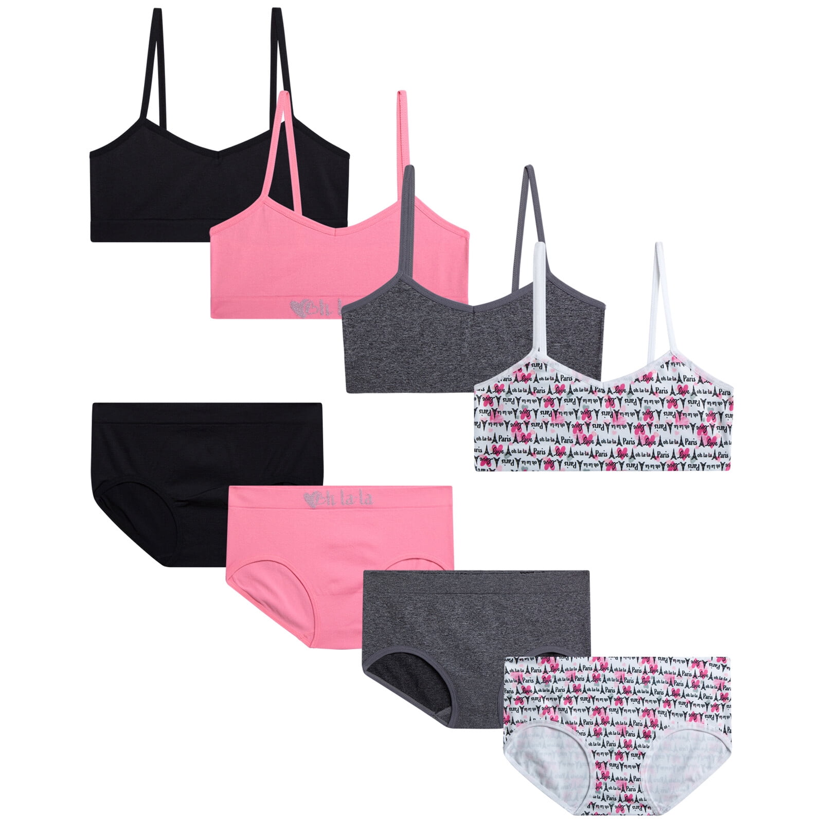Sweet & Sassy Girls Bra Set Seamless Unpadded Training Bralette and Underwear 8 Piece