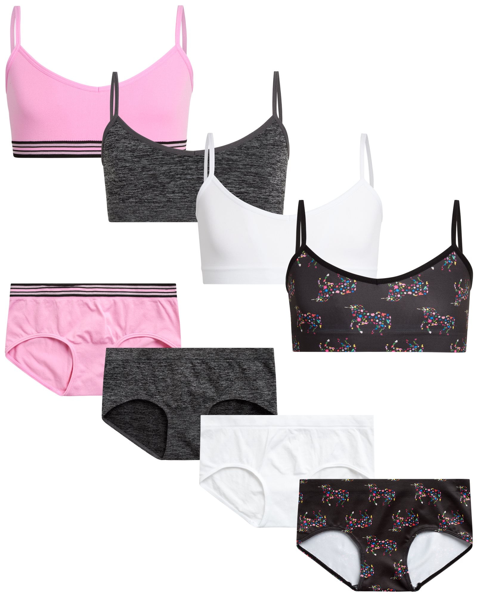  Sweet & Sassy Girls' Training Bra Set - 8 Piece Seamless Cami  Bralette and Underwear, Size Small, Charcoal/Pink/Brown/Cream Solids:  Clothing, Shoes & Jewelry