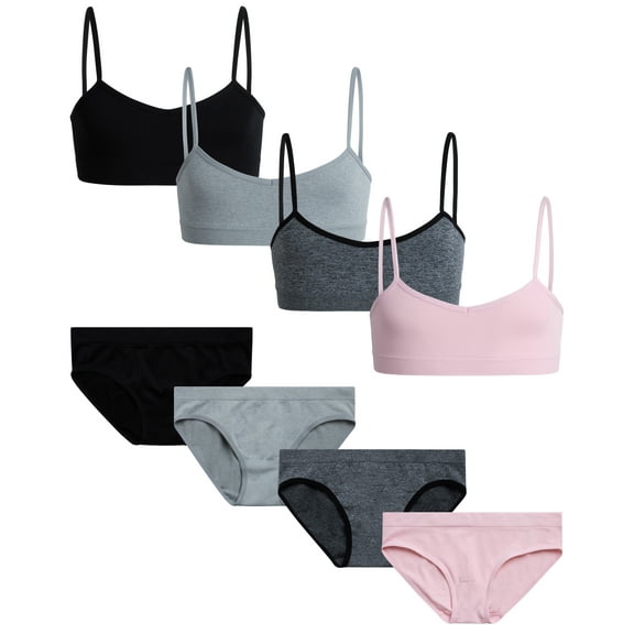 Sweet & Sassy Girls' Training Bra Set - 8 Piece Seamless Cami Bralette and Bikini Underwear