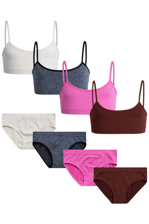Sweet & Sassy Girls' Training Bra Set - 8 Piece Seamless Cami Bralette and Bikini Underwear