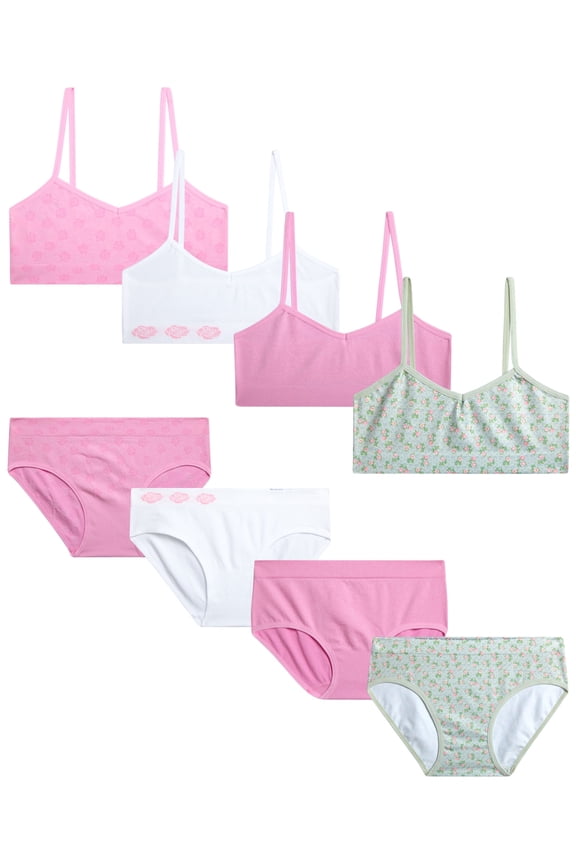 Sweet & Sassy Girls' Training Bra Set - 8 Piece Seamless Cami Bralette and Bikini Underwear