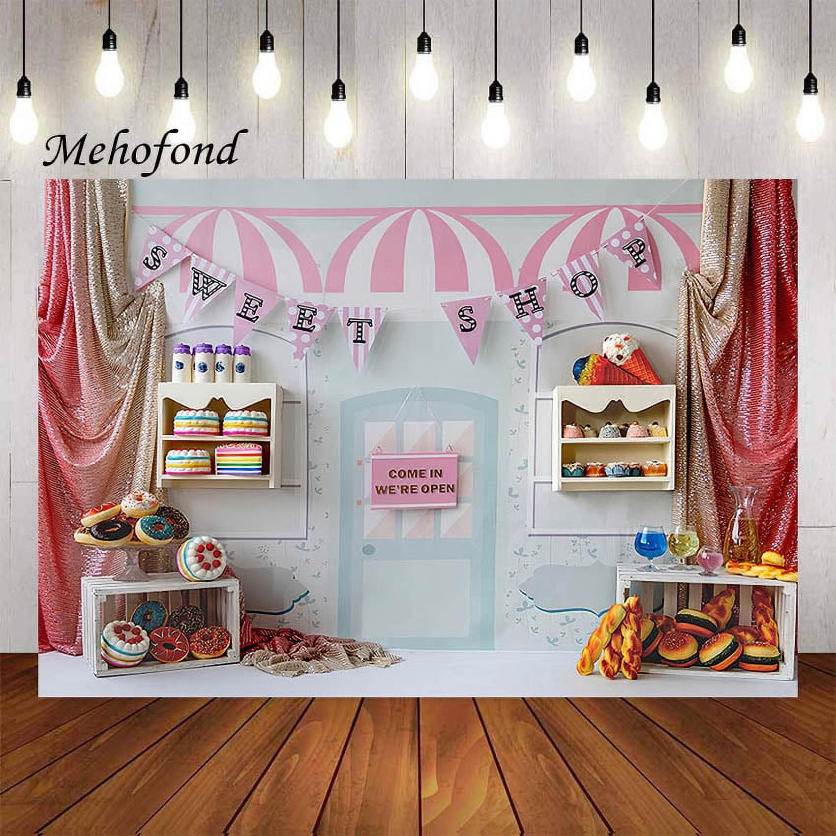 Sweet Candy And Ice Cream Round Birthday Party Backdrop main image 0