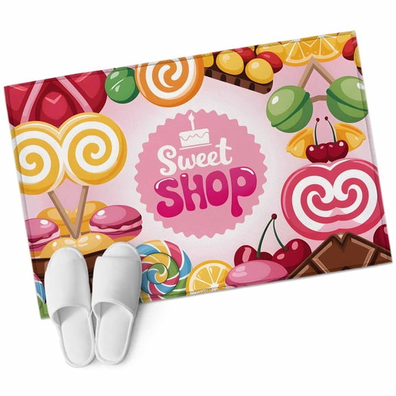 Sweet Shop Words Large Area Rugs for Bedroom Living Room, Soft Non Slip Carpet Bedside Rug, Candyland Colorful Lollipop Potatoes Rectangular Floor Cover Kitchen Accent Rug 2'x3' for Office