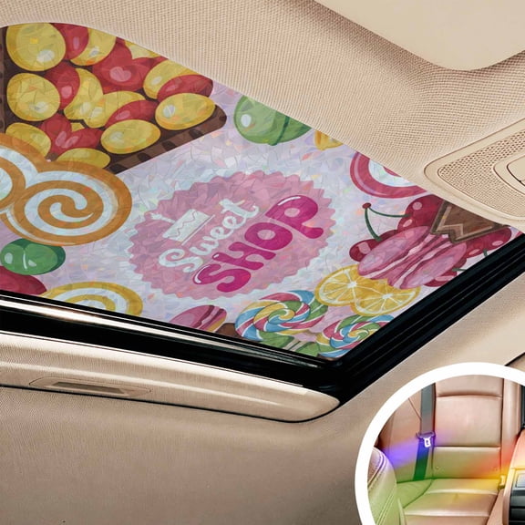 Sweet Shop Words Window Privacy Film Rainbow Static Cling Stain Glass Window Film for Glass Door, Decorative Sunroof Decal Sticker for Car Bathroom 17.7"x39.3" Candyland Colorful Lollipop Potatoes