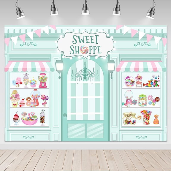 Sweet Shoppe Backdrop Dessert Parlor for Girl Birthday Party Background Decorations Banner Donut Ice Cream Cake Table Decor Photo Booth Props