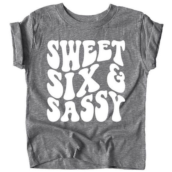 Sweet Six and Sassy Cute 6th Birthday Shirt for Girls Granite Heather Shirt Small