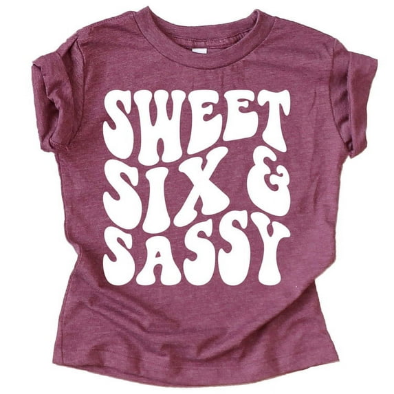 Sweet Six and Sassy Cute 6th Birthday Shirt for Girls Vintage Burgundy Shirt Large