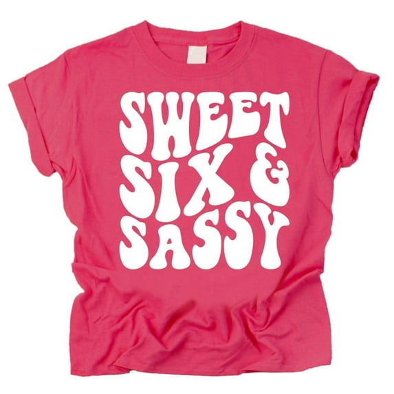 Sweet Six and Sassy Cute 6th Birthday Shirt for Girls Vintage Hot Pink Shirt Youth Medium