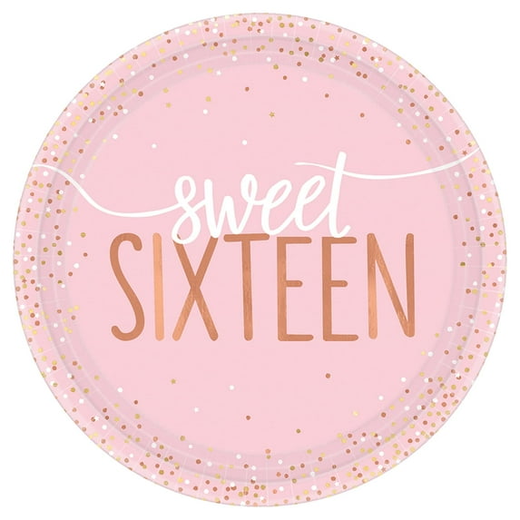"Sweet Sixteen" Birthday Pink Foil Round Party Plates 7", 8 Ct.