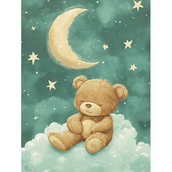 Sweet Sleeping Teddy Bear Canvas Wall Art Perfect for Bedroom Living Room Nursery Kids Room and Playroom Decoration.