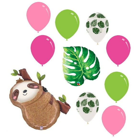 Sweet Sloth 10 Piece Baby Shower Birthday Party Mylar and Latex Balloons