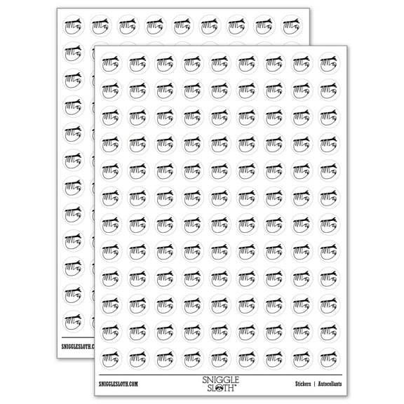Sweet Sloth Hanging from Tree 200+ Round Stickers - White - Gloss Finish - 0.50" Size